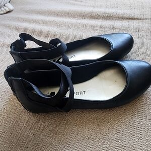 Black Ballet Flats with Ankle Straps
